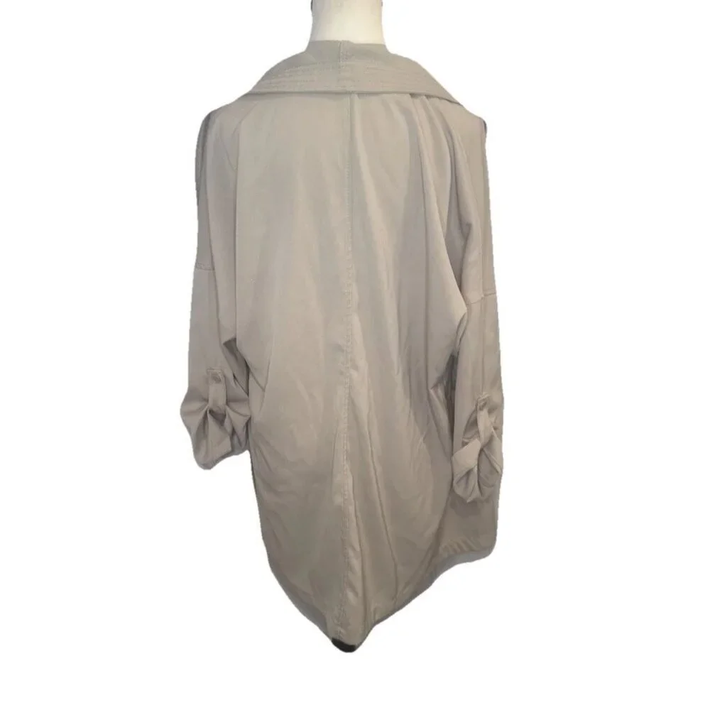 Max Studio Beige Tan Drop Shoulder Roll‎ Tab Sleeve Open Front Jacket Cardigan-M